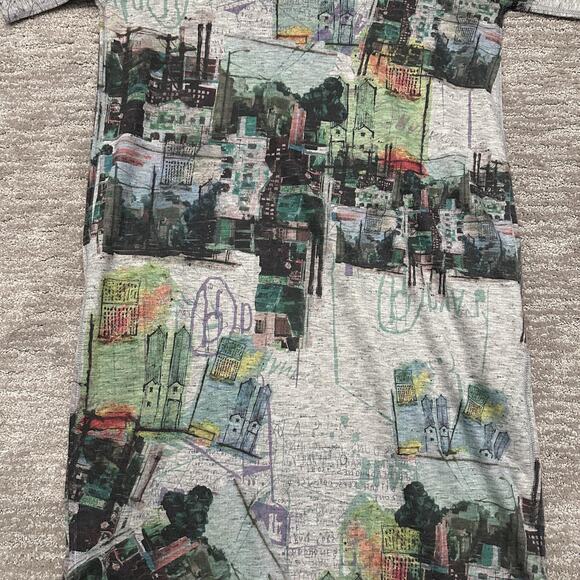 Iroah Dress Womens XS Gray Cityscape Graphic T Shirt Midi Pockets Art Print USA - Picture 3 of 13
